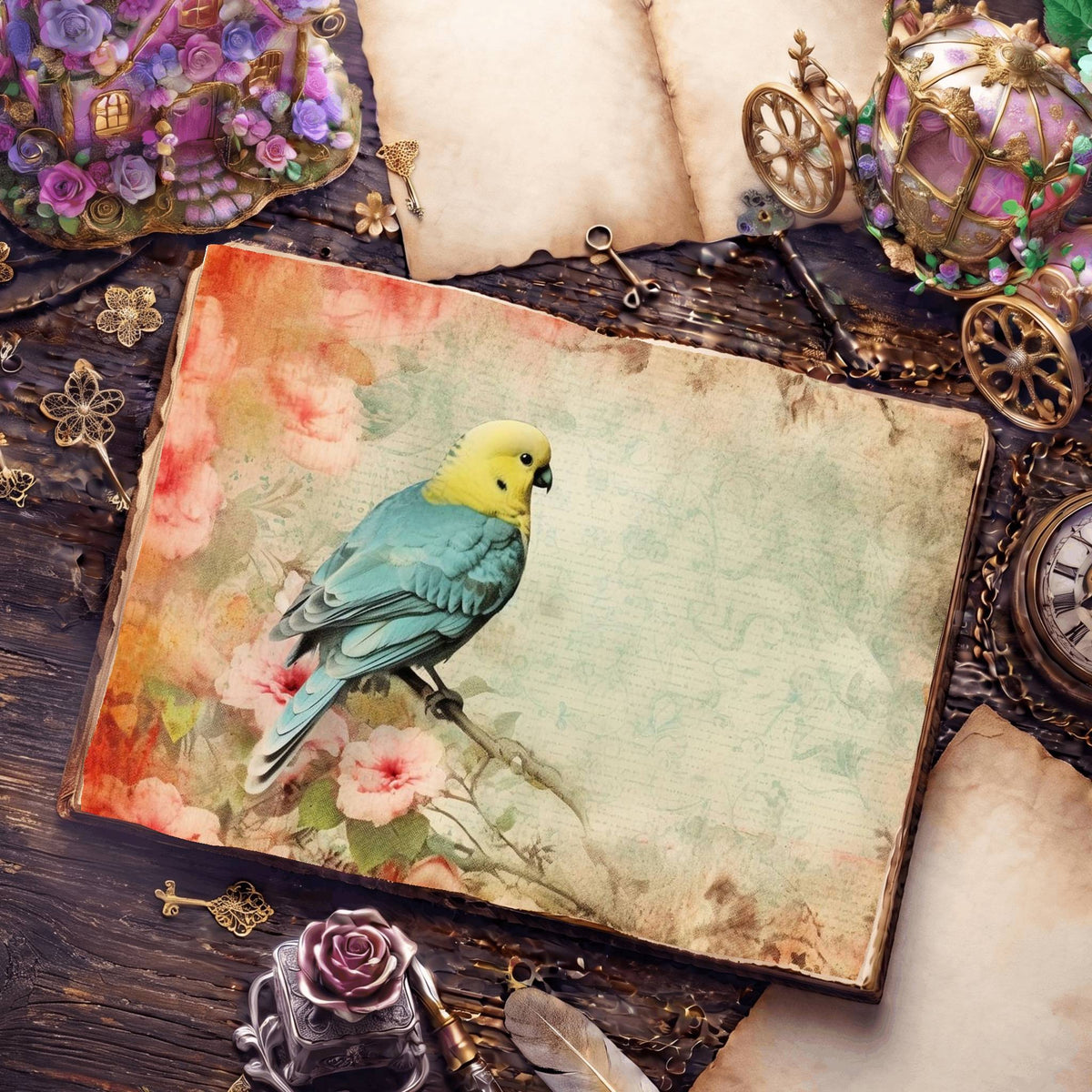 Budgie Parakeet Birds Pastel Digital Papers