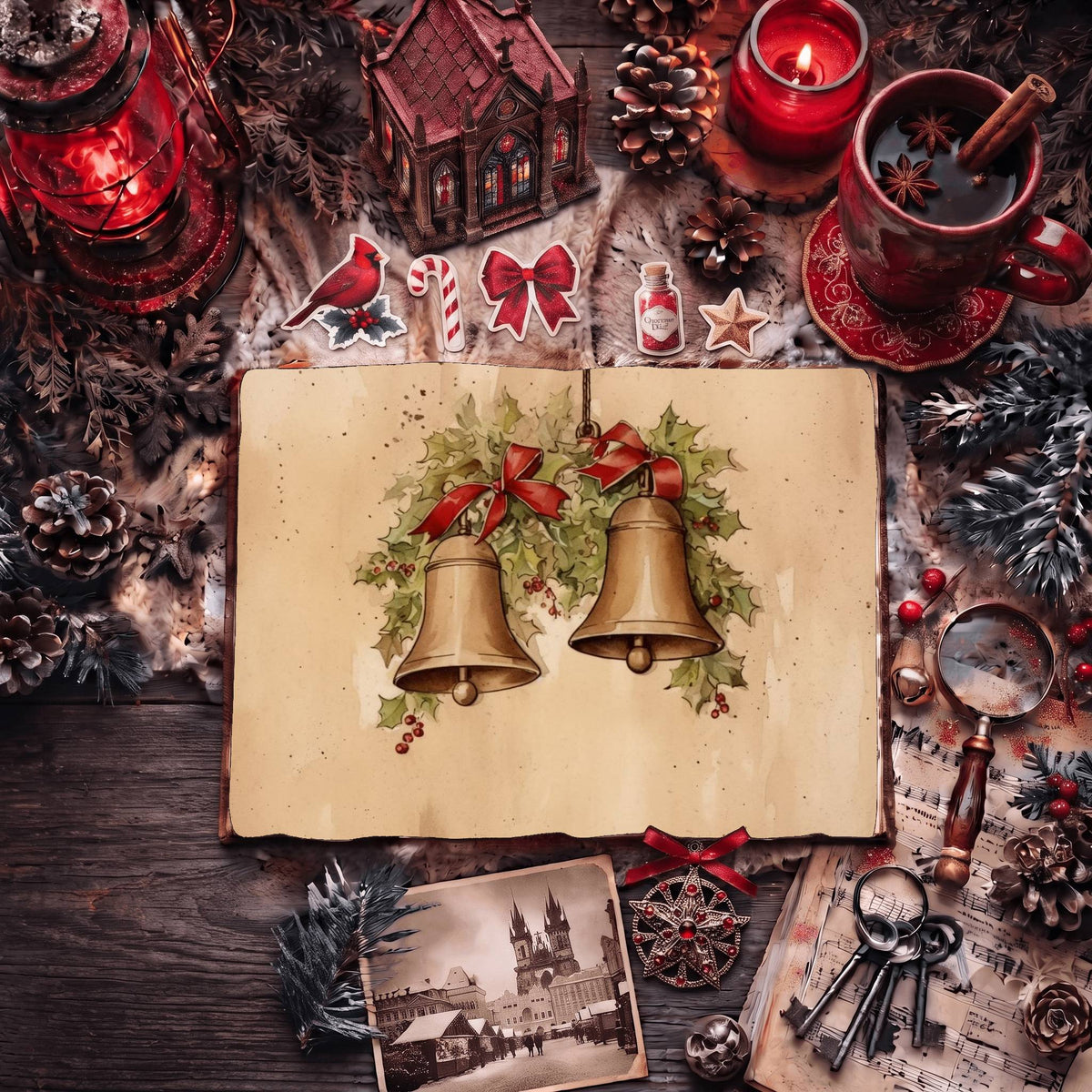 Christmas Bells Vintage Digital Papers