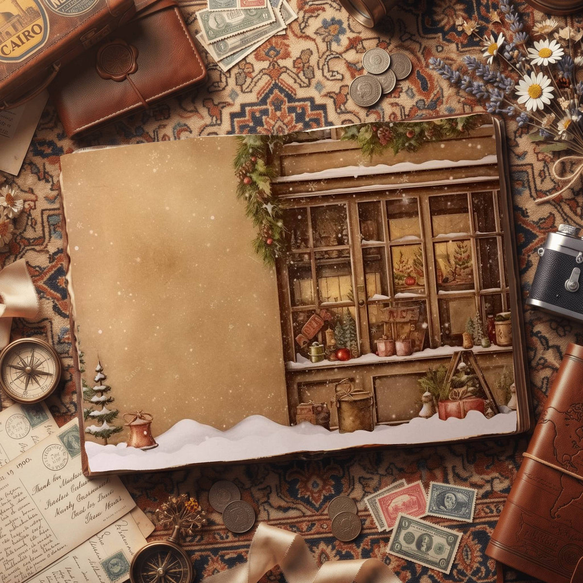 Christmas Cottage Vintage Digital Papers