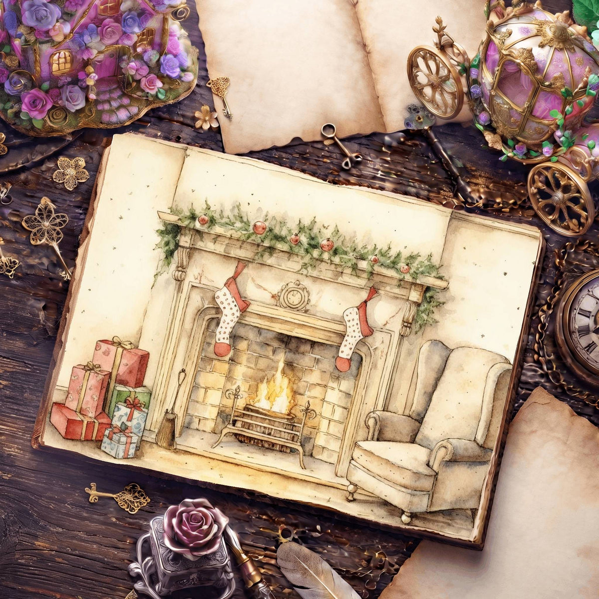 Christmas Fireplace Digital Papers