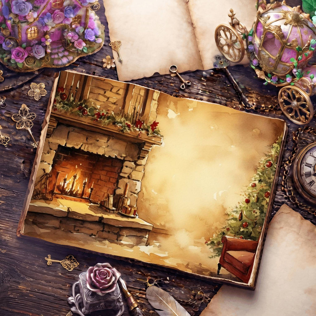Christmas Fireplace Digital Papers