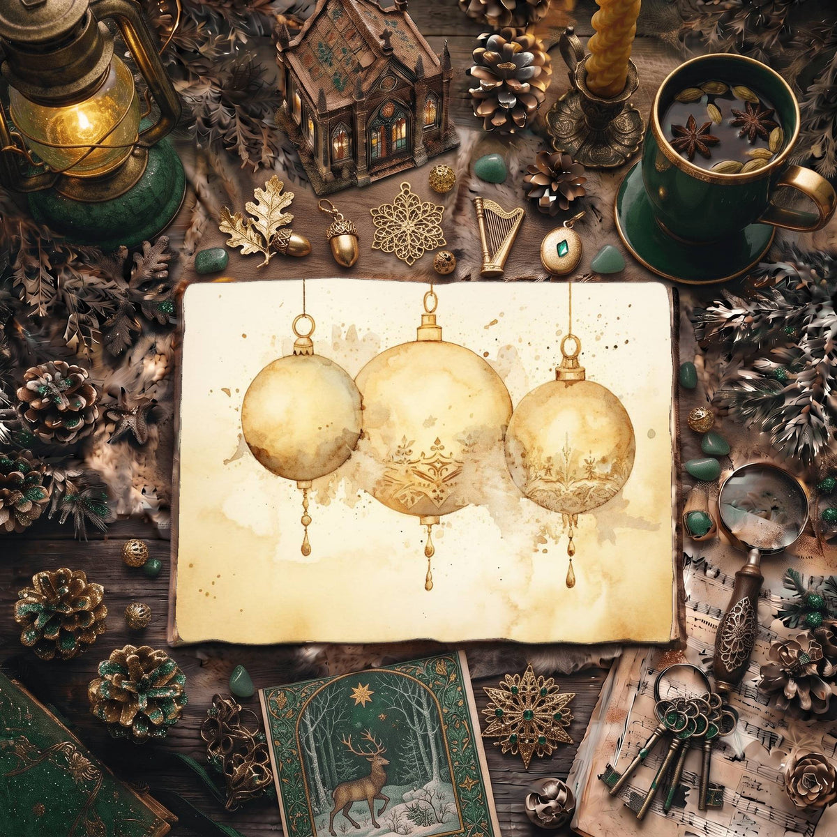 Christmas Gold Baubles Digital Papers