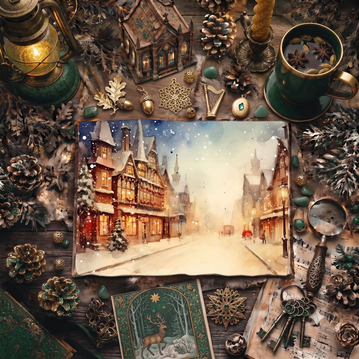 Christmas Snowy Town Digital Papers