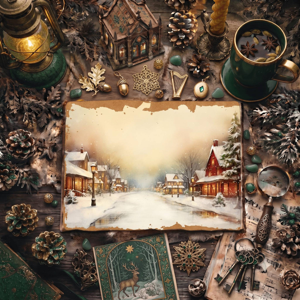 Christmas Snowy Town Digital Papers