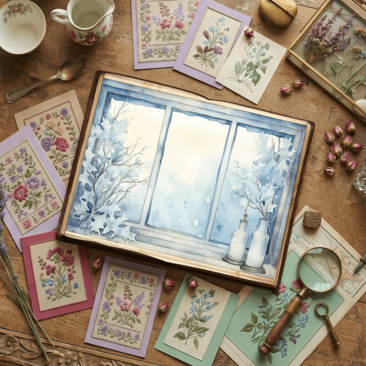 Christmas Snowy Window Digital Papers