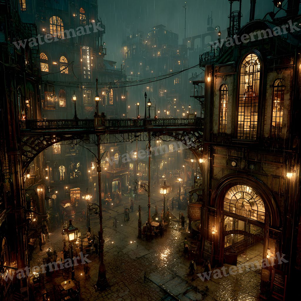 Dark Steampunk City Atmosphere Backdrop Images