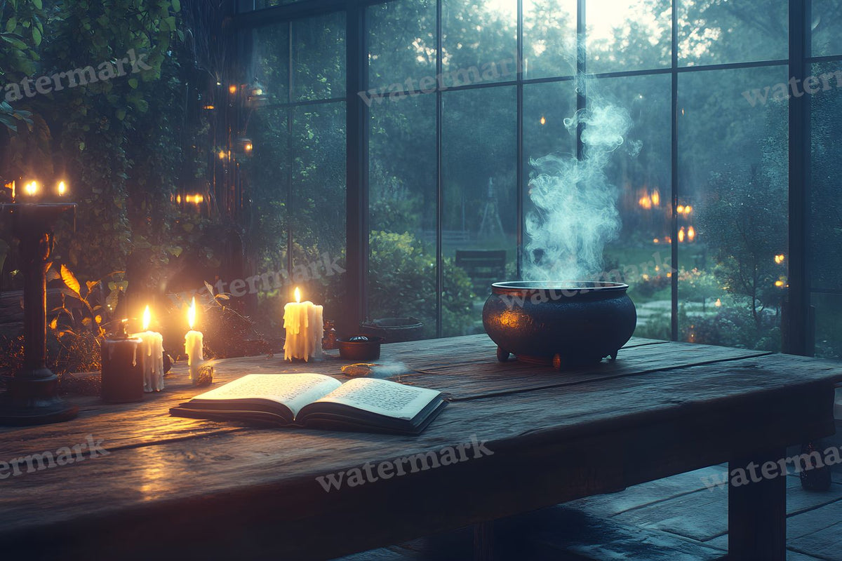 Dimly Lit Spellbook Room Backdrop Images
