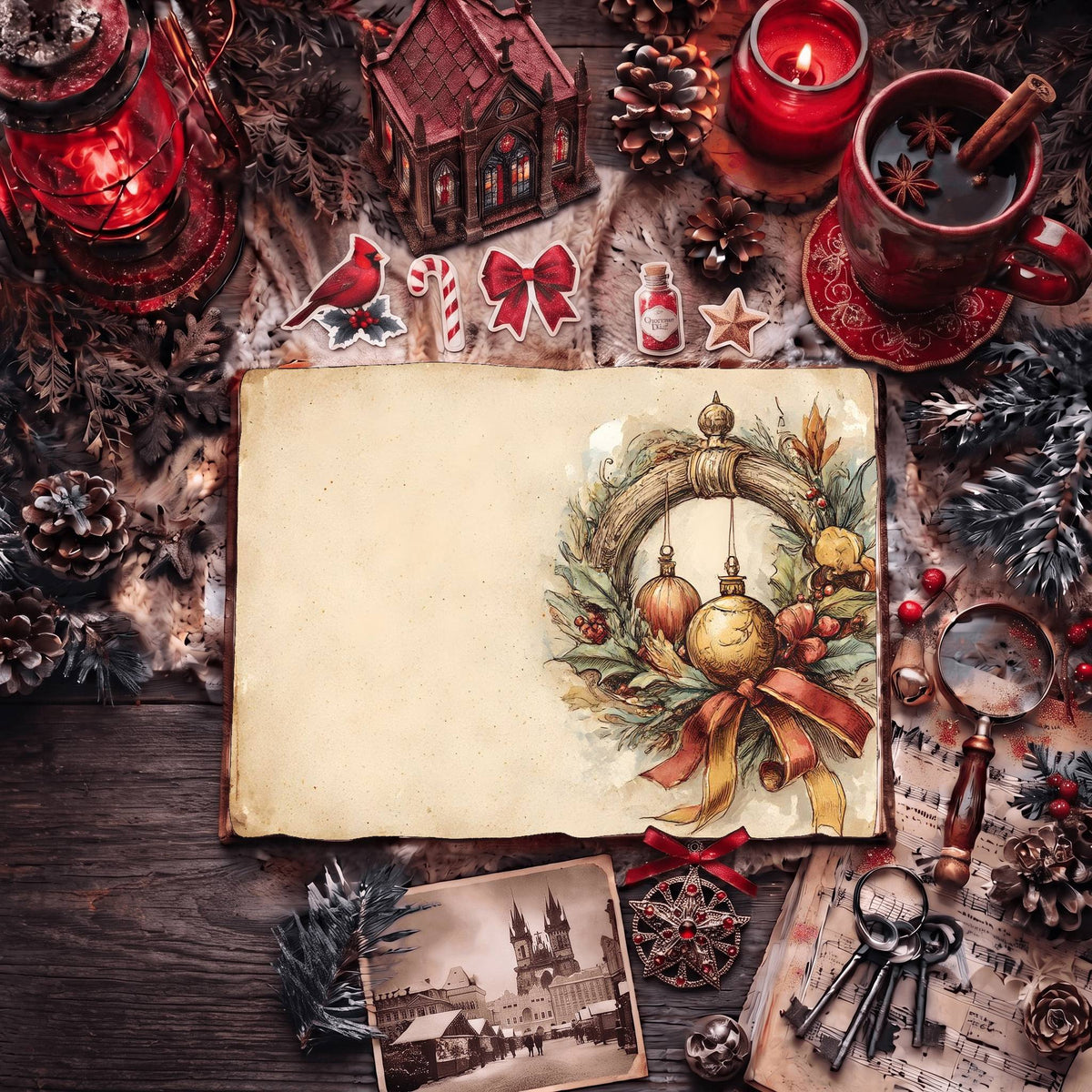 Festive Holiday Wreath Digital Papers