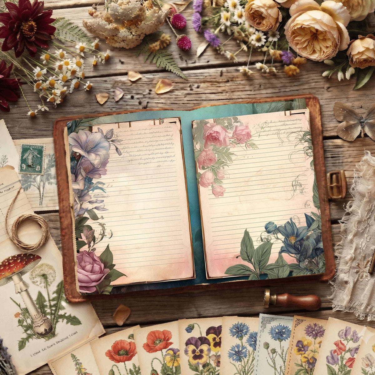 Floral Lined Digital Papers