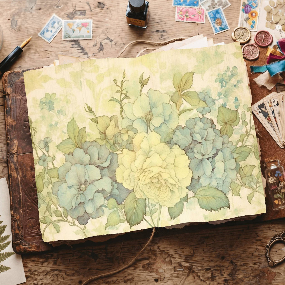 Green Hydrangea Digital Papers