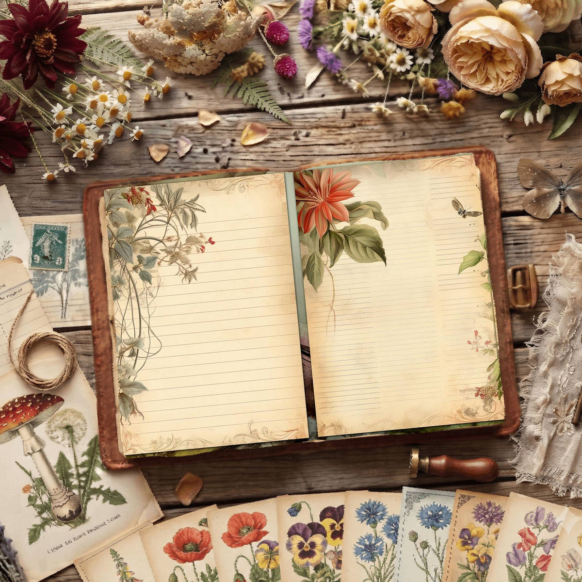Line Flower Digital Papers