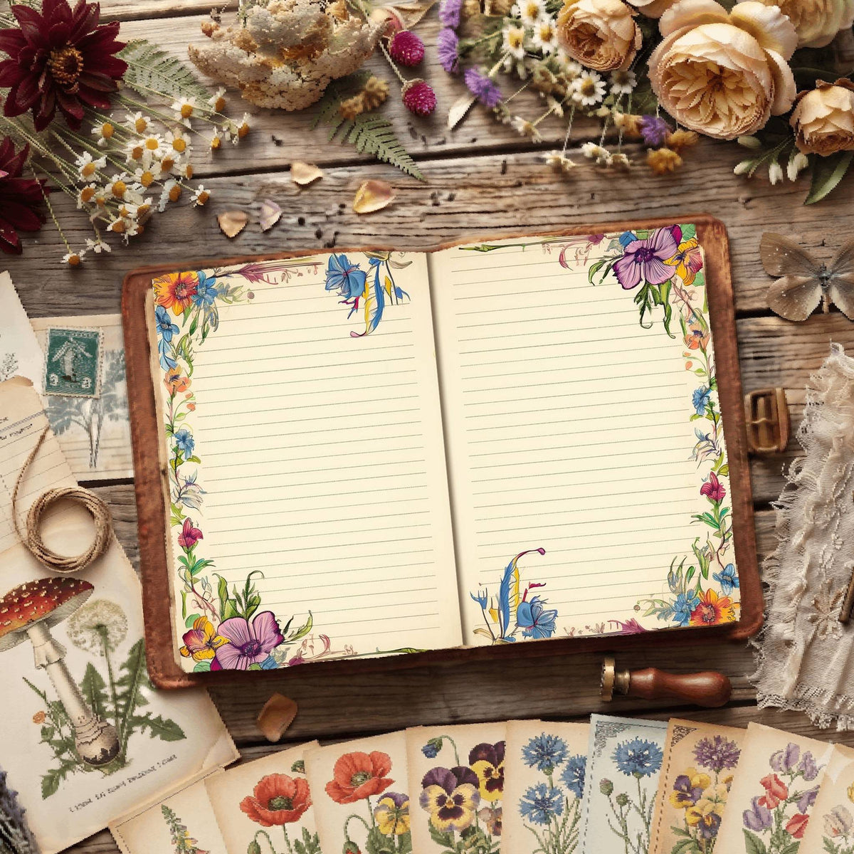 Lined Floral Digital Papers