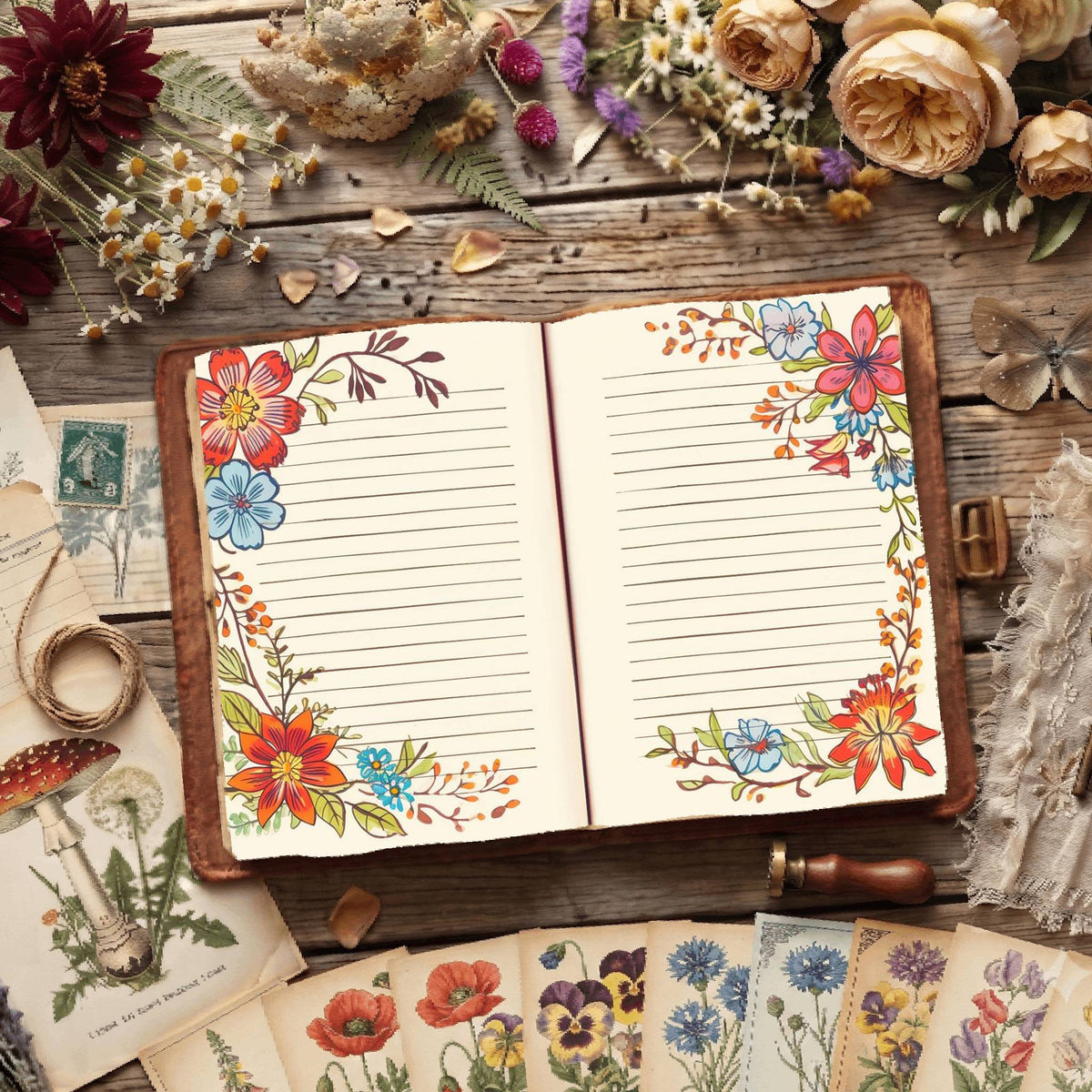 Lined Floral Digital Papers