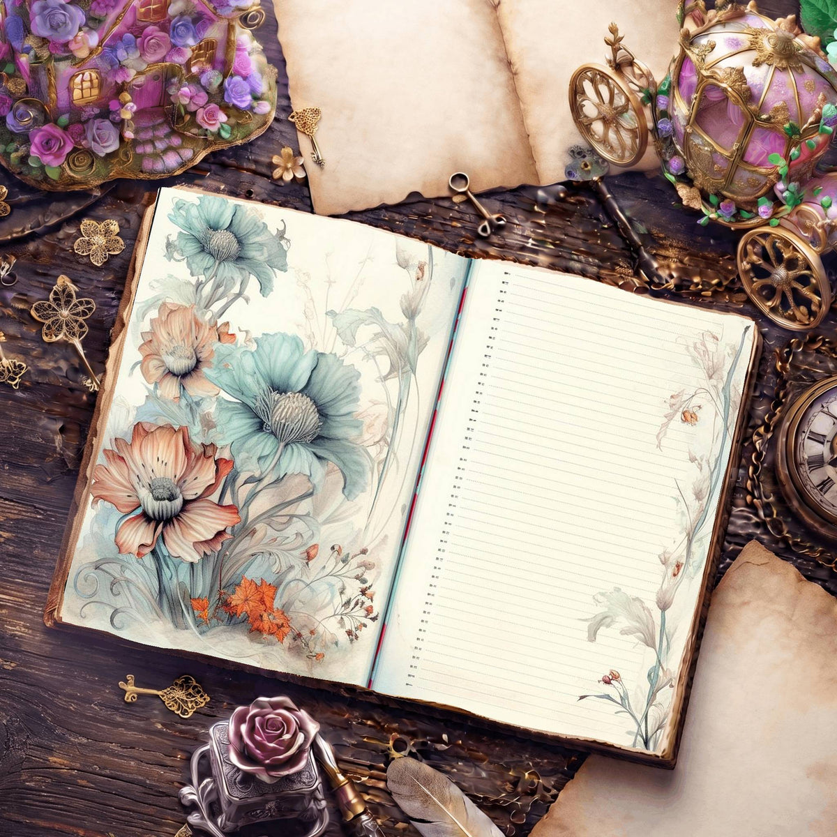 Lined Flower Digital Papers