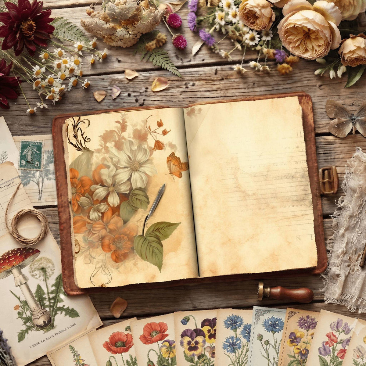 Lined Flower Digital Papers