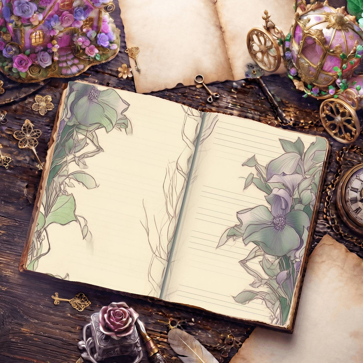 Lined Flower Digital Papers