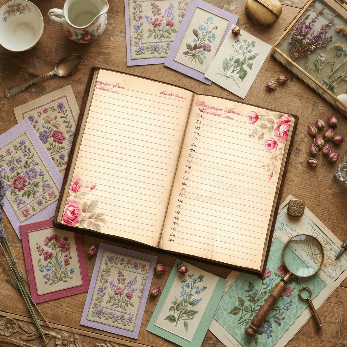 Lined Pink Rose Digital Papers