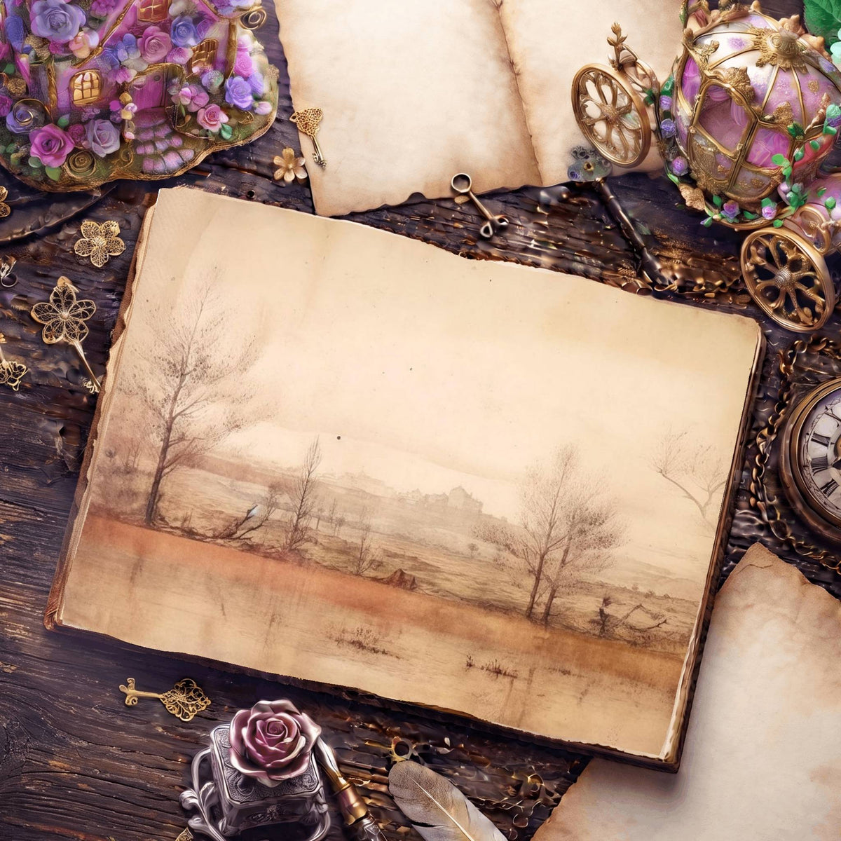 Misty Riverscape Digital Papers
