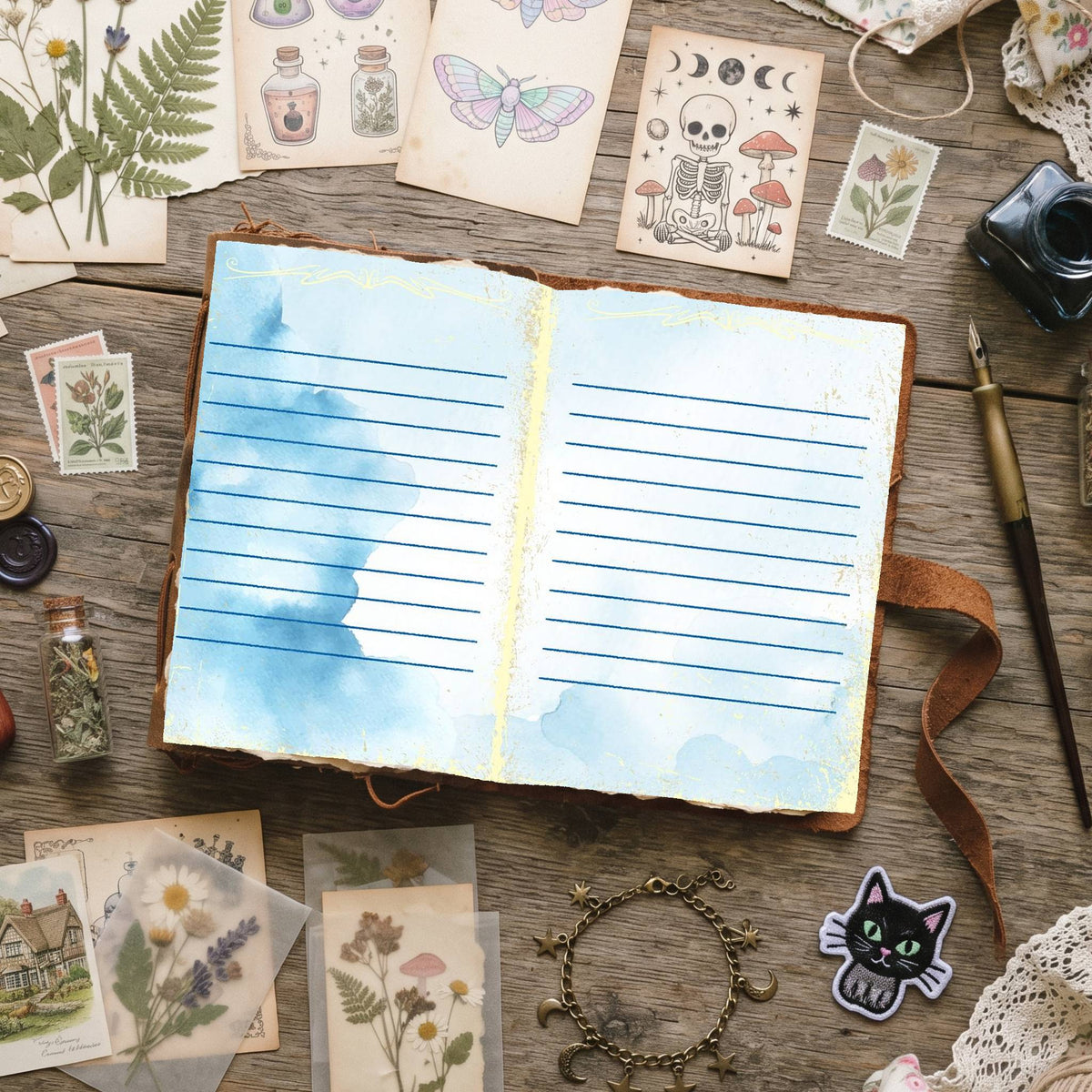 Mixed Color Distressed Blank And Lined Digital Papers