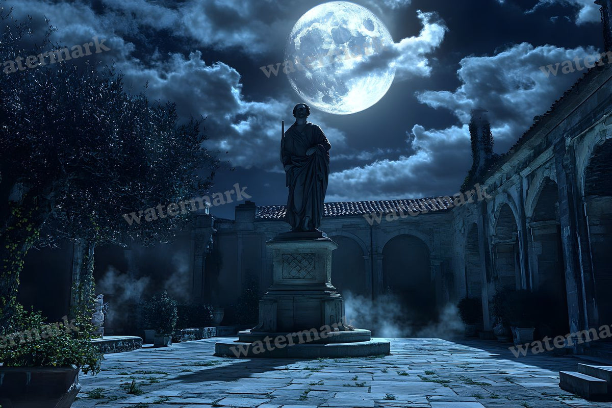 Moonlit Courtyard Scene digital photo backdrop for photo editing, preview 13