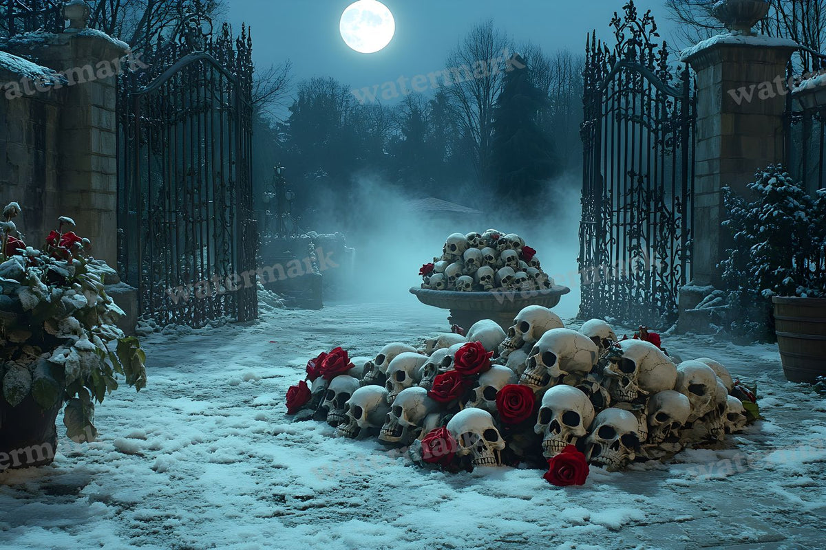 Moonlit Gothic Courtyard Backdrop Images