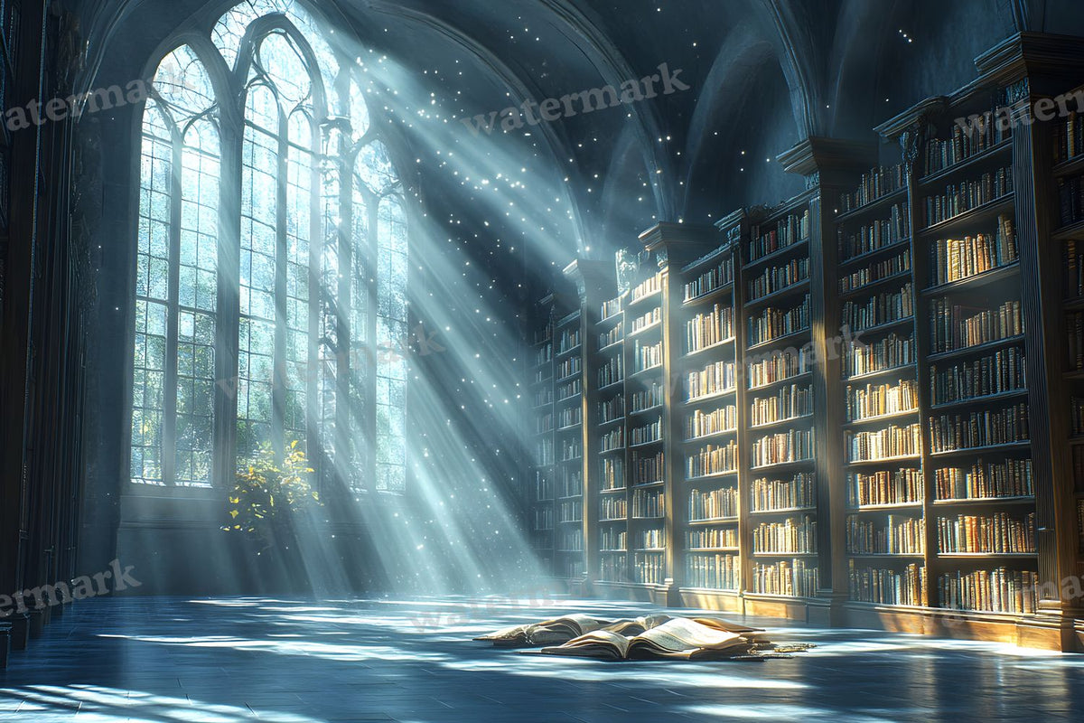 Moonlit Library Backdrop Images