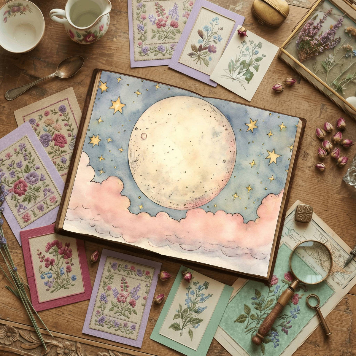 Pastel Pink Moon Digital Papers