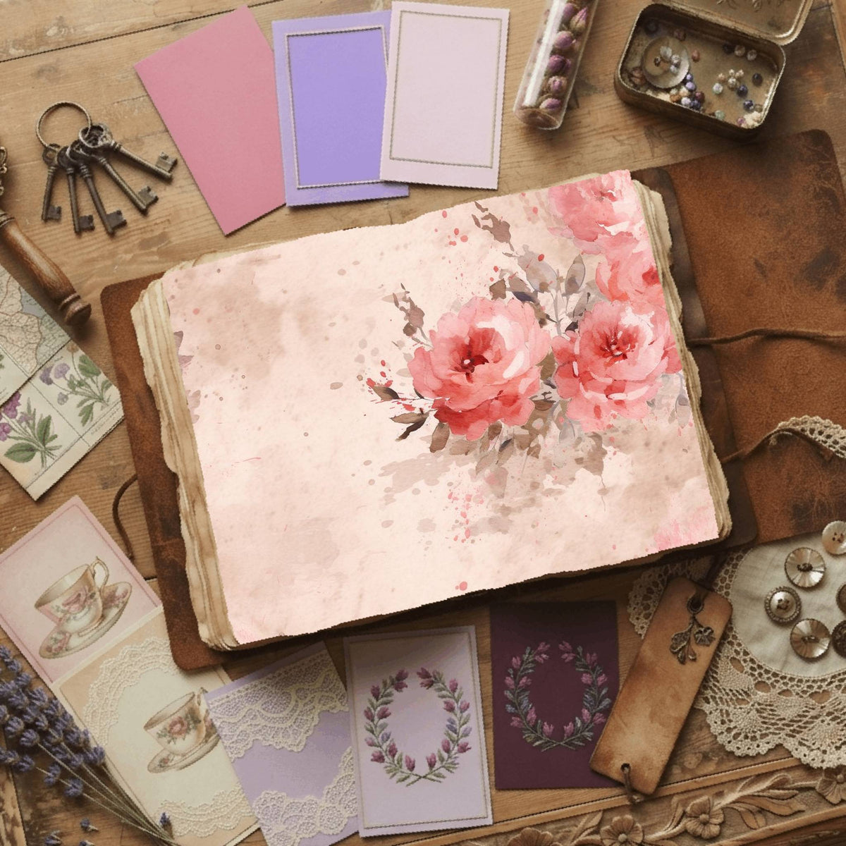 Pink Roses printable junk journal paper, page preview 14