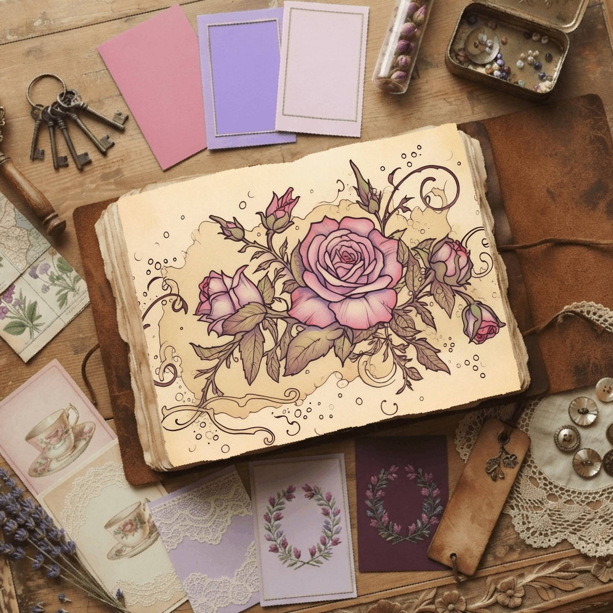 Purple Roses printable junk journal paper, page preview 14