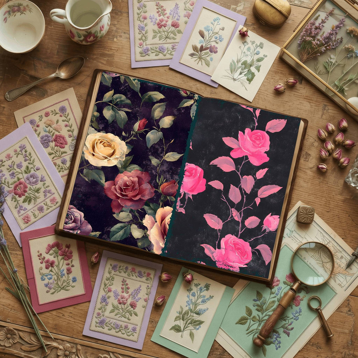 Rose printable junk journal paper, page preview 14