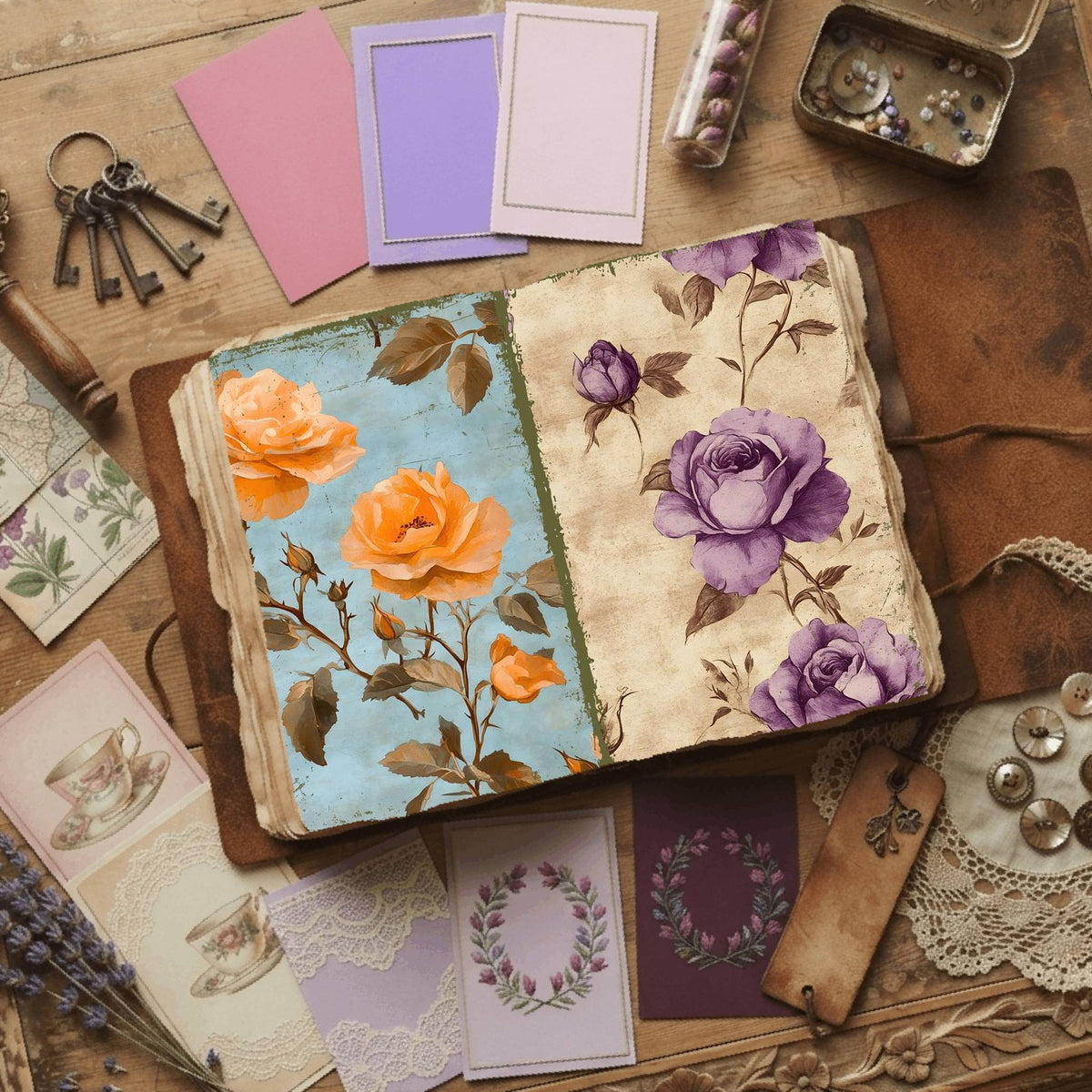 Rose printable junk journal paper, page preview 14