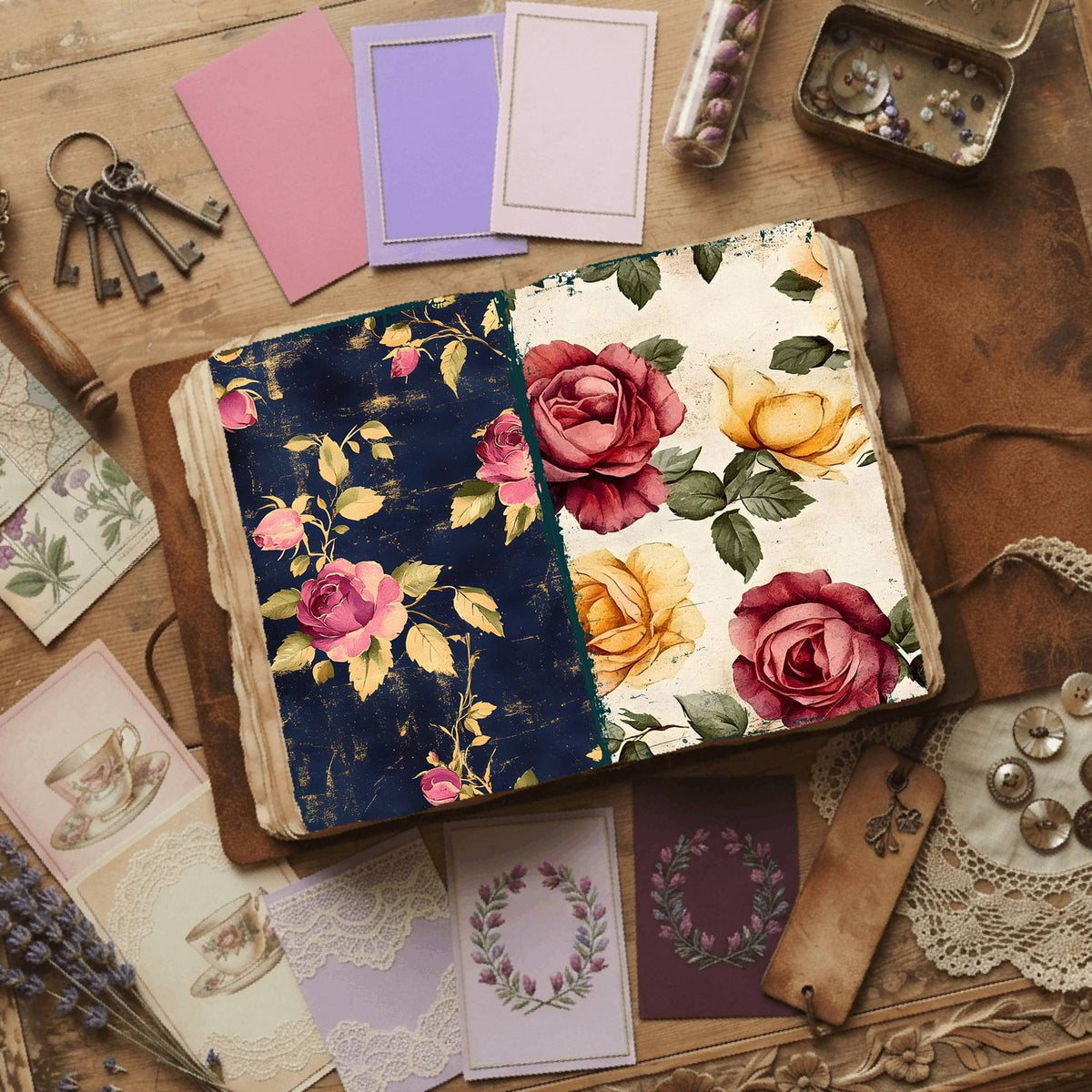 Rose printable junk journal paper, page preview 14
