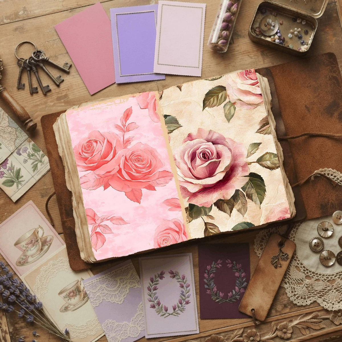 Rose printable junk journal paper, page preview 14