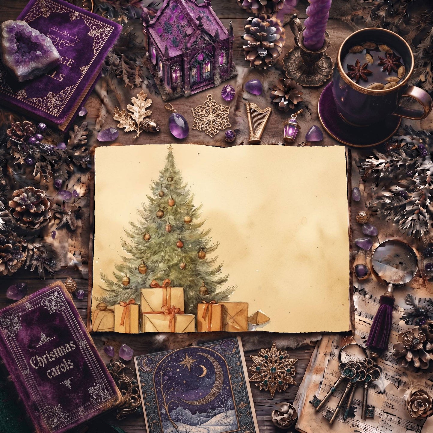 Vintage Christmas Tree Digital Papers