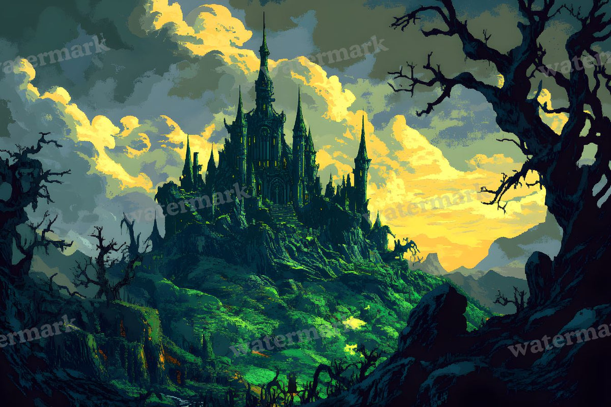 Witch’Castle On Jagged Mountain Dark Sky Backdrop Images