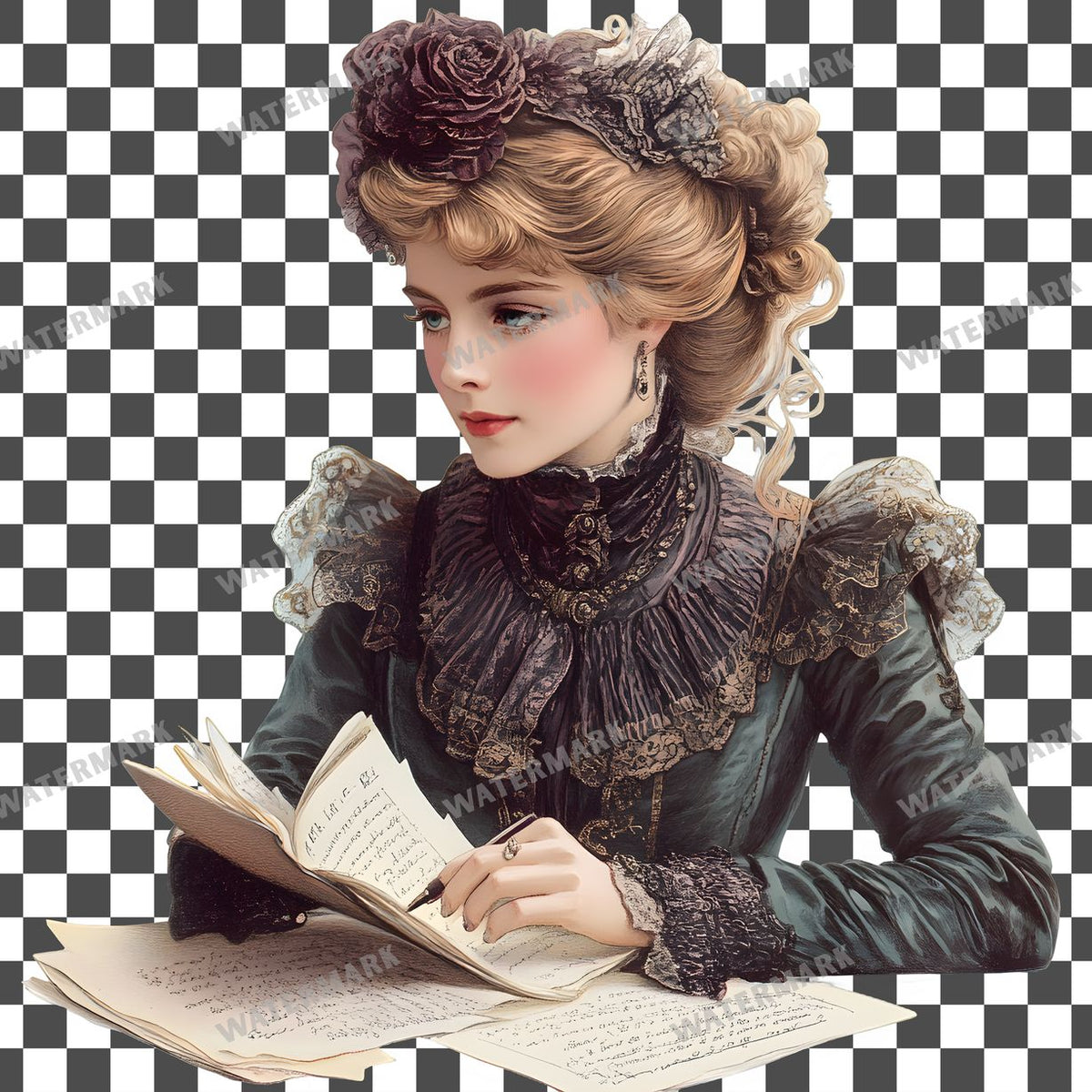 Woman Writer Vintage Style Clipart Pngs