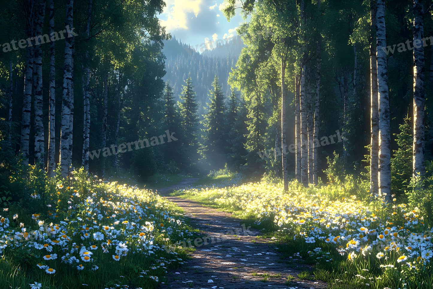 Wooded Trail At Dusk Backdrop Images
