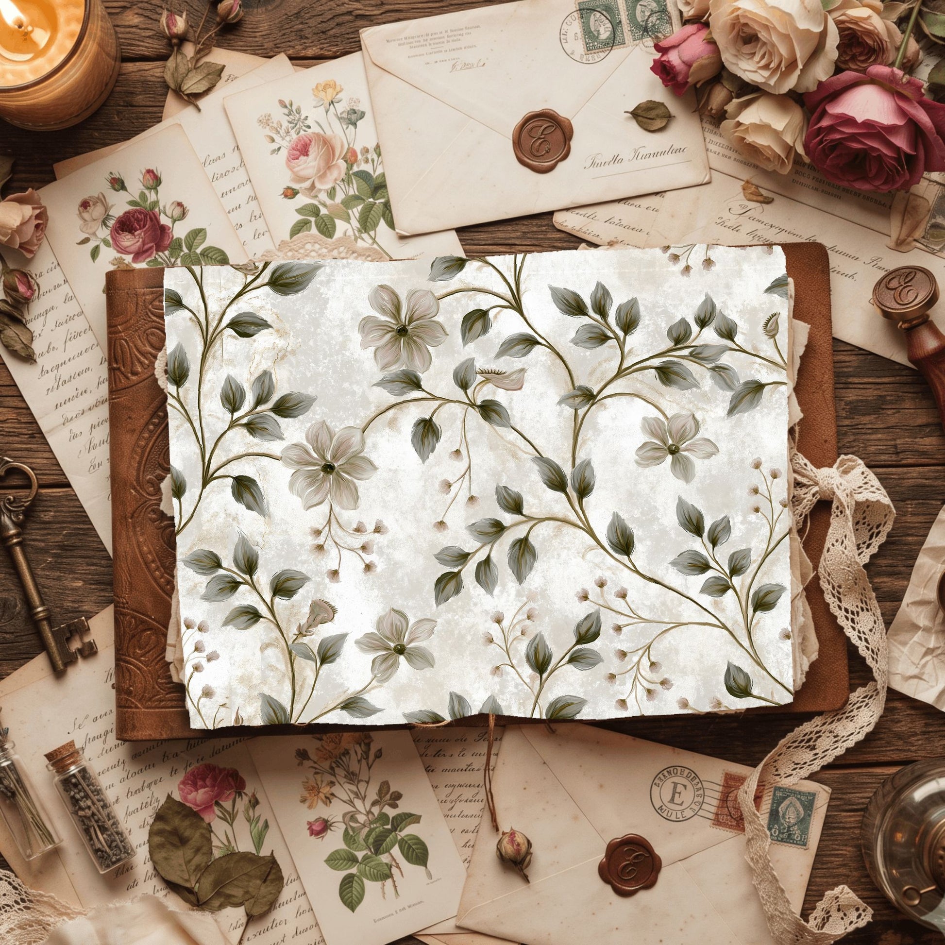 Aged Sepia Floral Vine Wallpaper