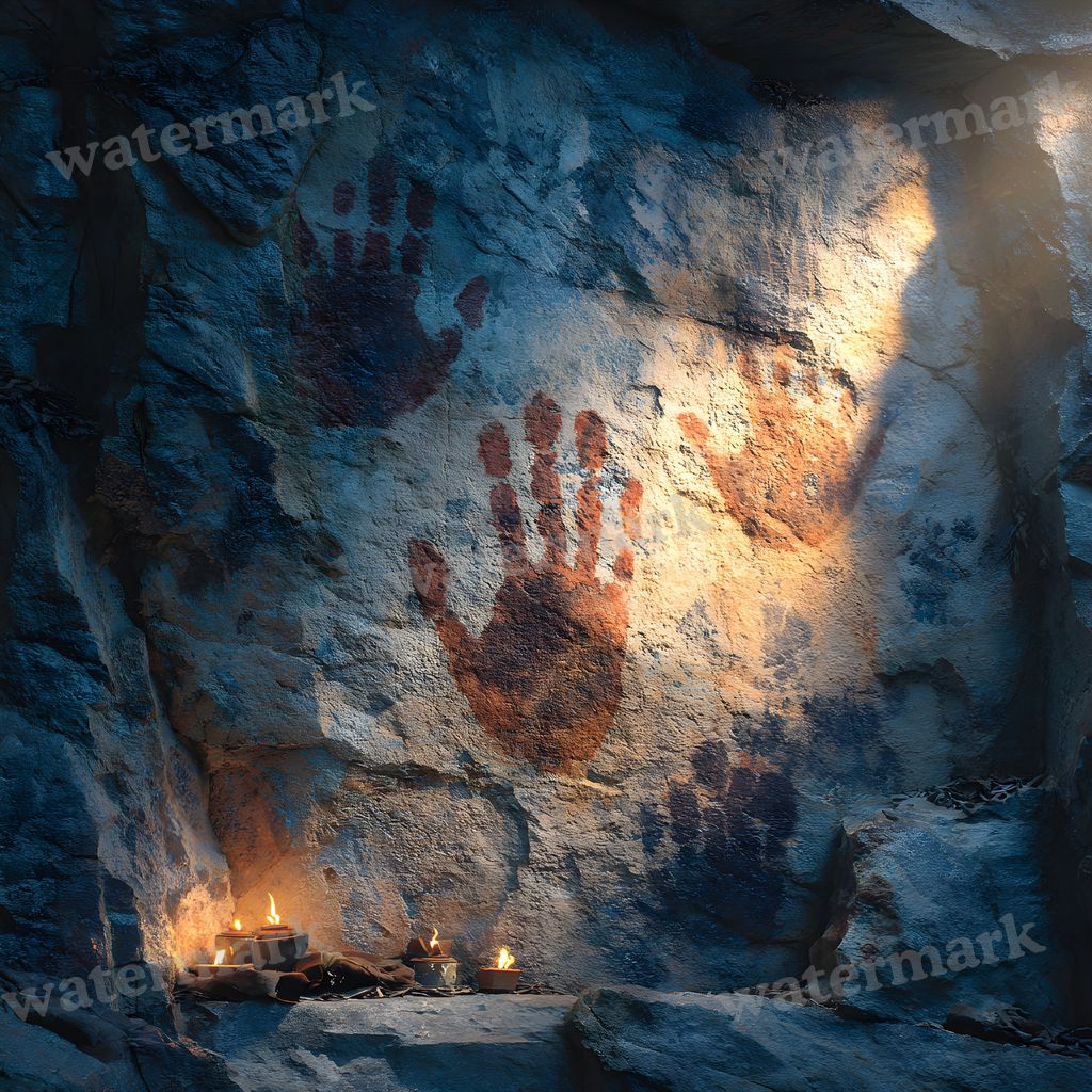 Ancient Burger Deity Cave Art Backdrop Images