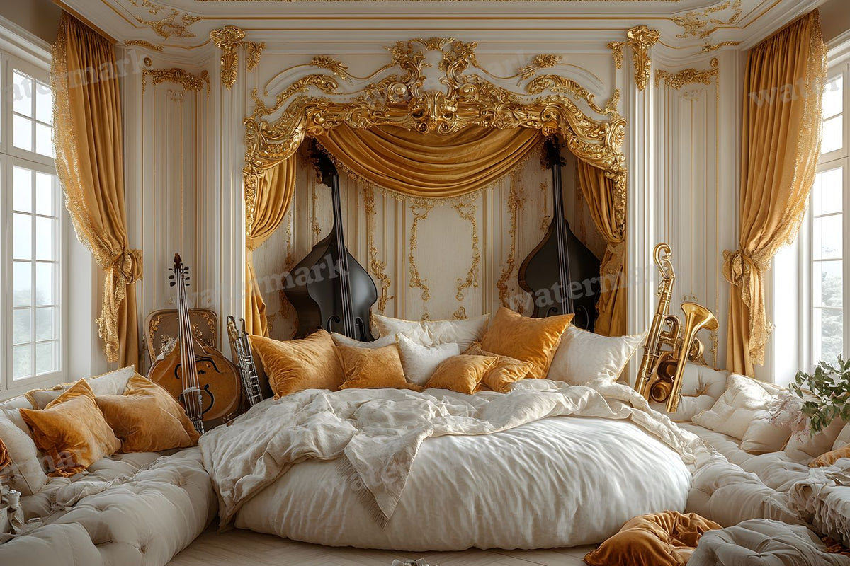 Baroque Gold Music Room digital photo backdrop for photo editing, preview 14