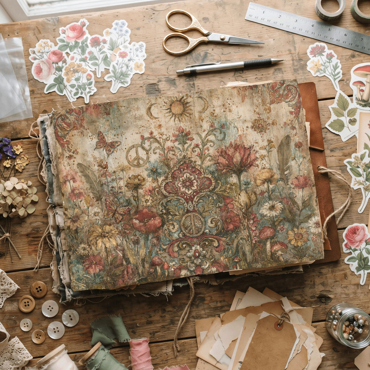 Bohemian Wildflower Journal Paper printable junk journal paper, page preview 15