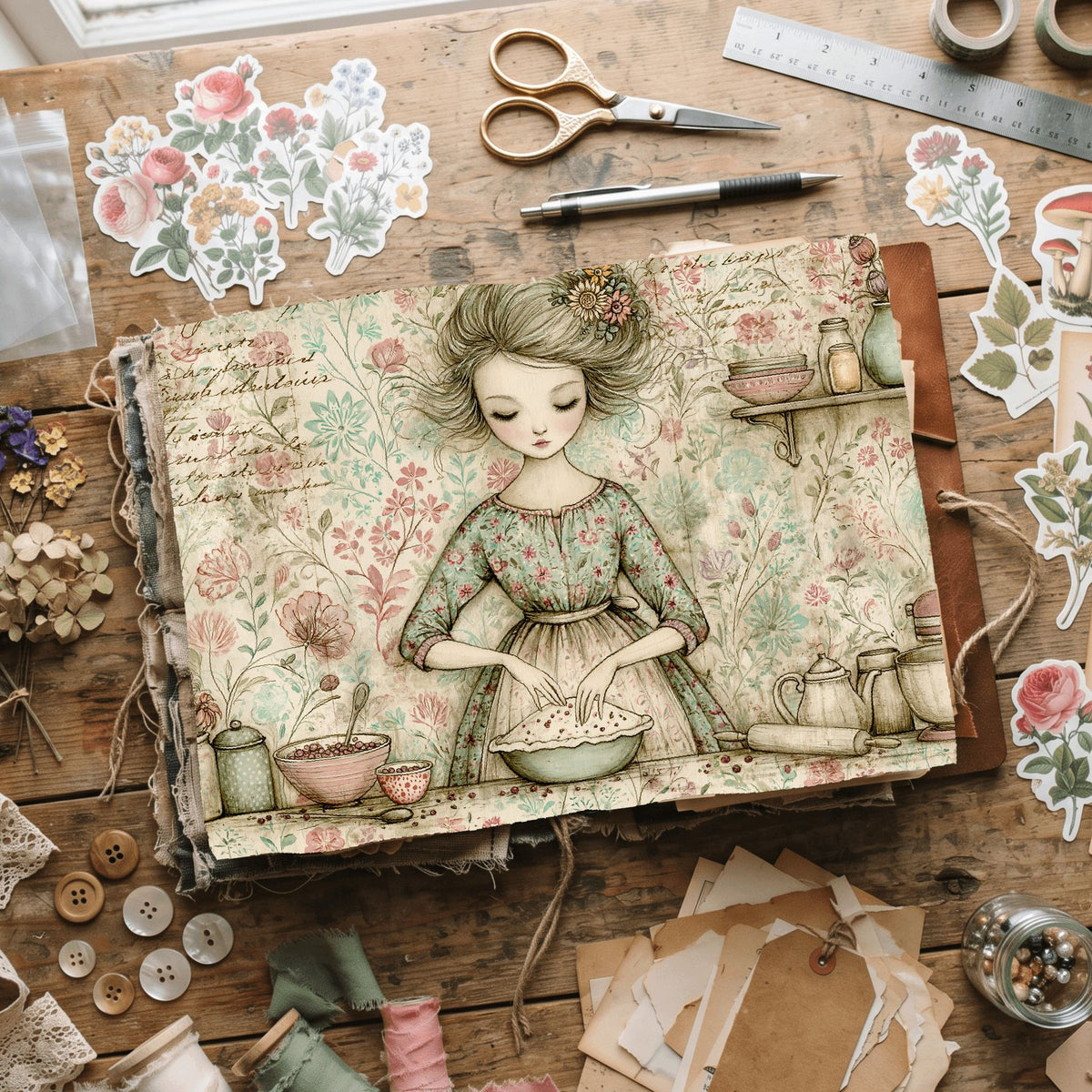 Cozy Berry Pie Kitchen Illustration