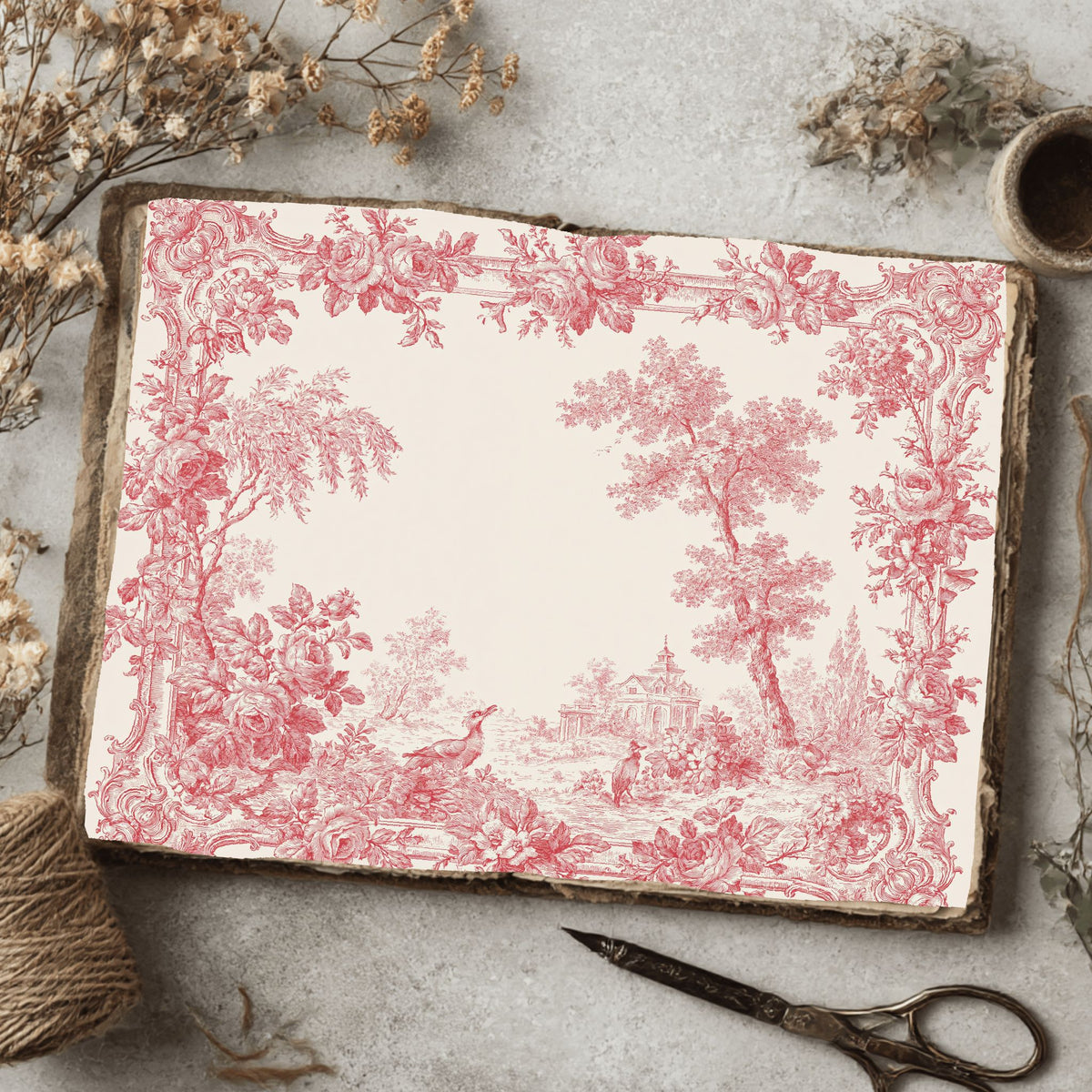French Toile De Jouy Note Card Border