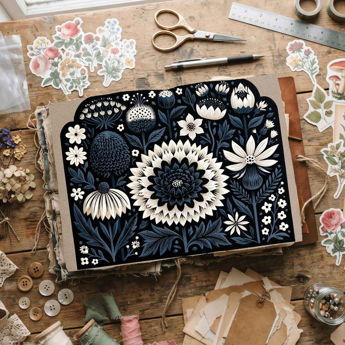 New England Wildflower Block Print