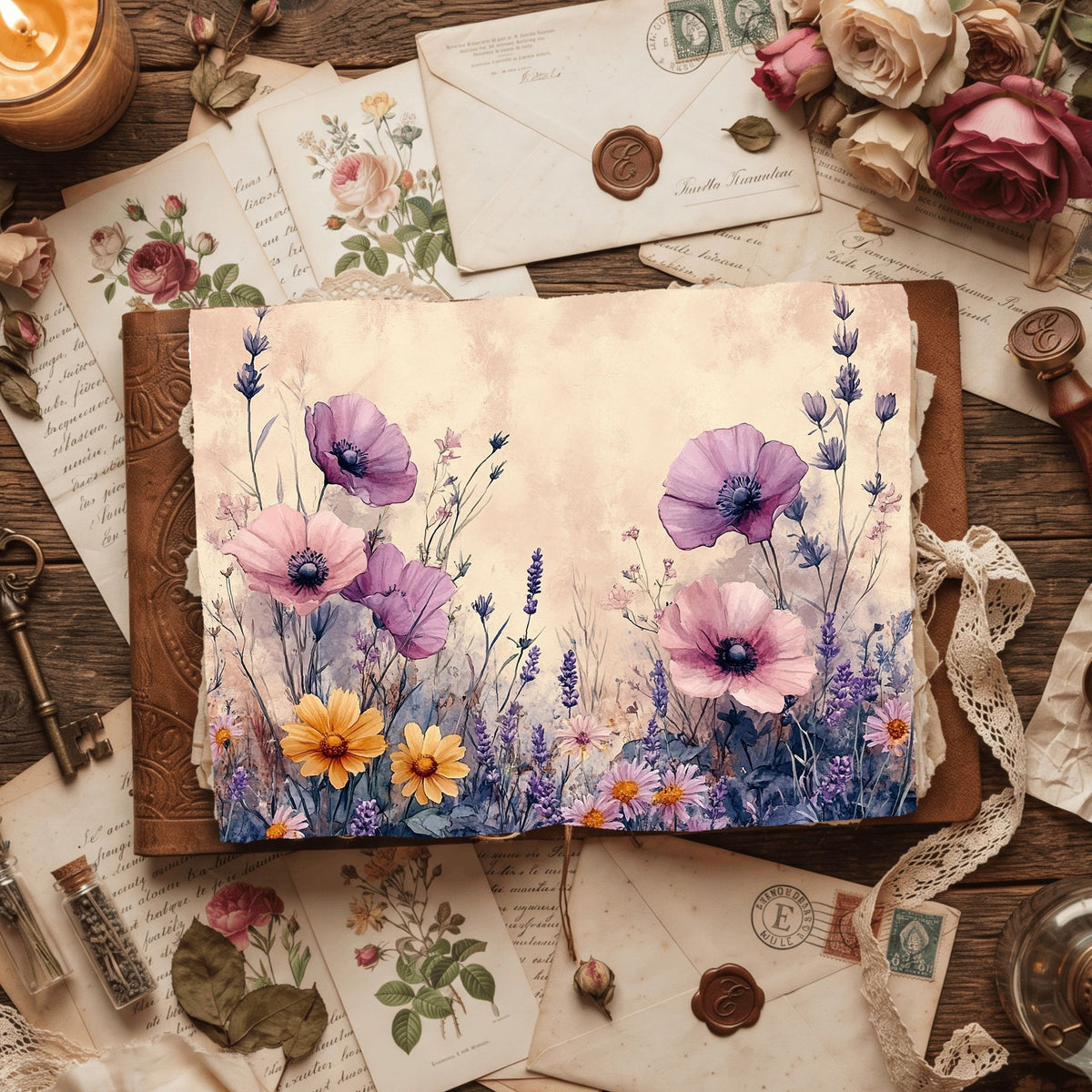Purple Wildflower Corner Stationery