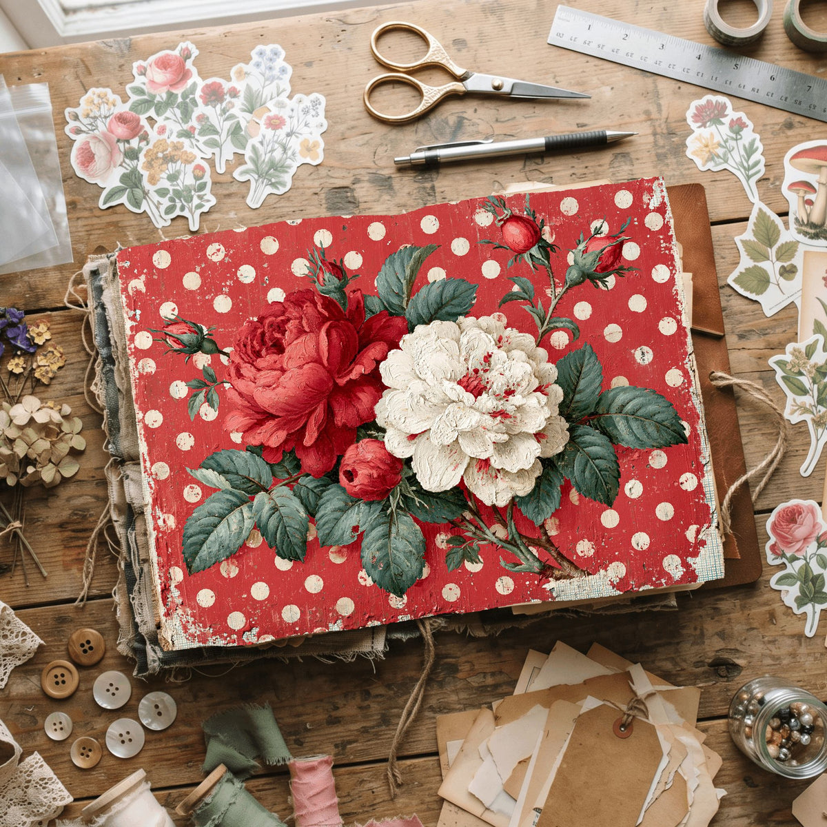 Red Shabby Chic Journal Paper
