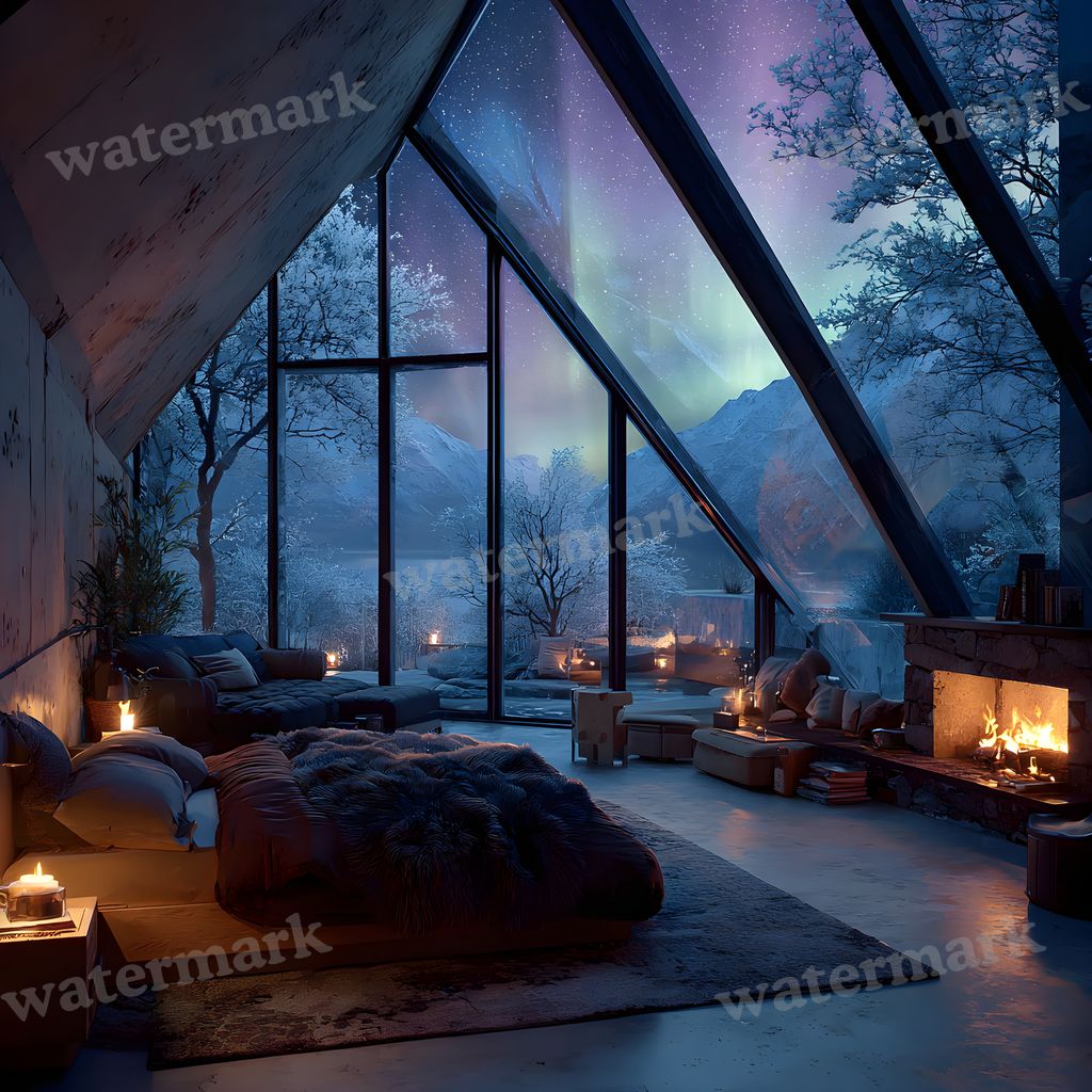 Snowy Glascabin Bedroom Backdrop Images