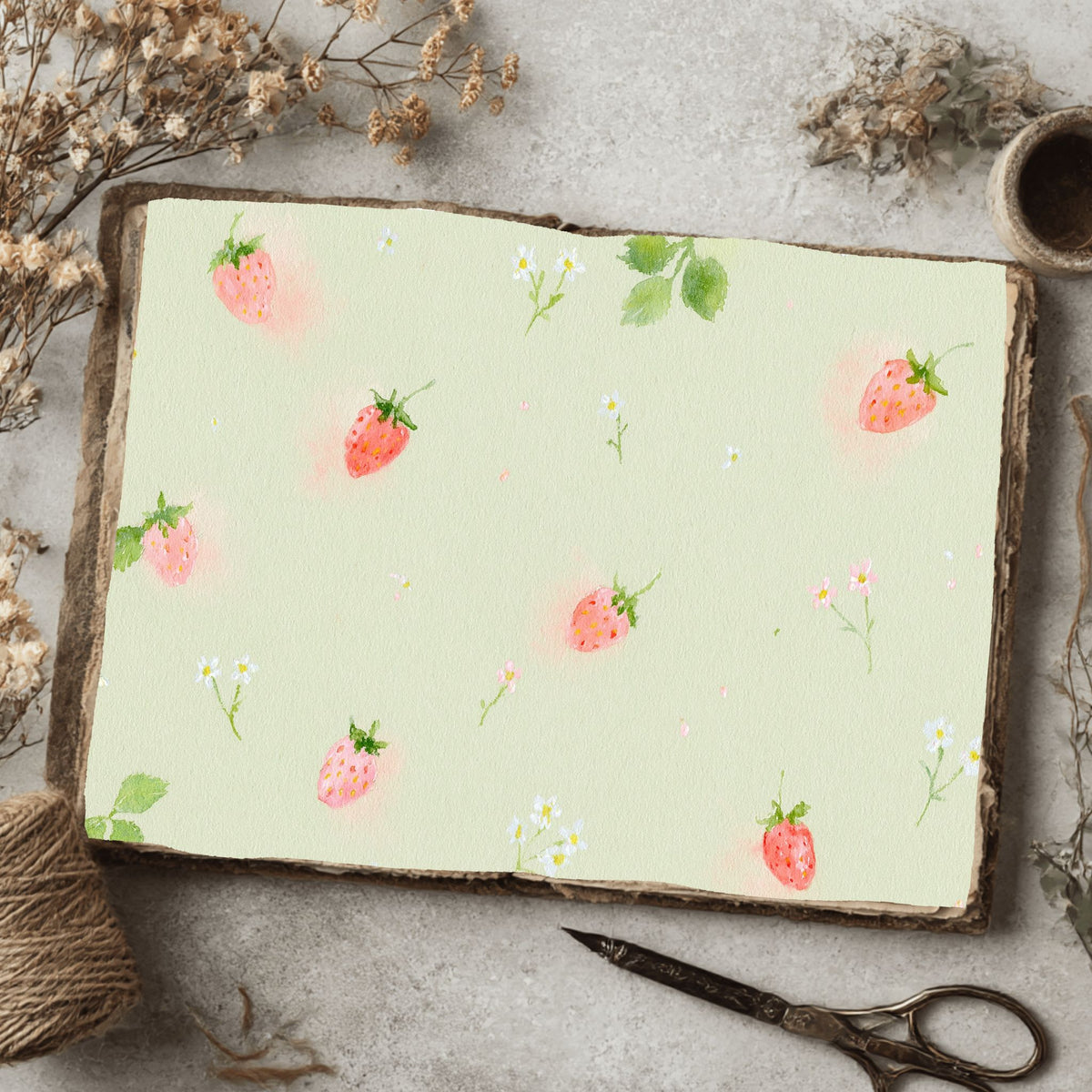 Strawberry Botanical Scrapbook Paper