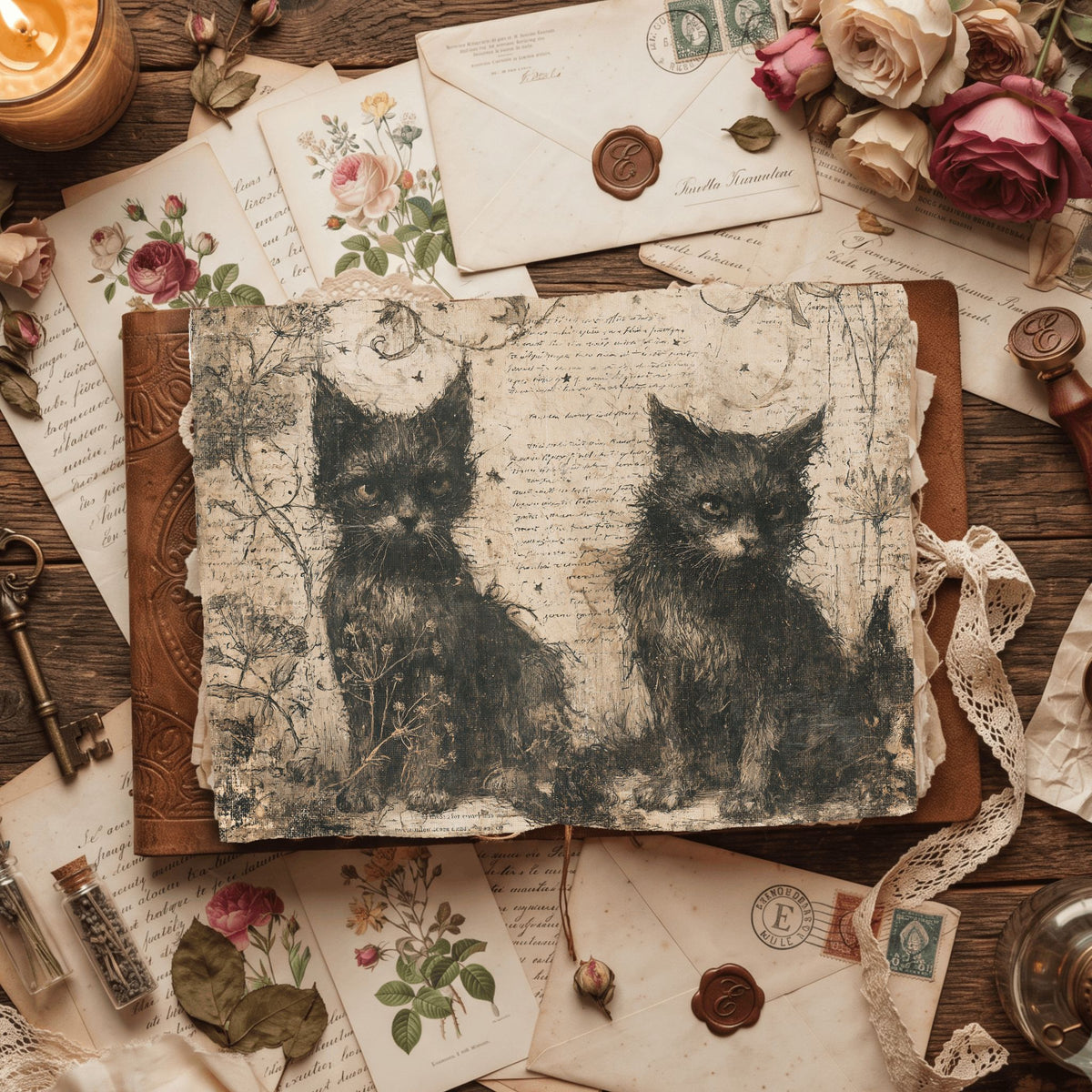 Vintage Black Cat Journal Paper