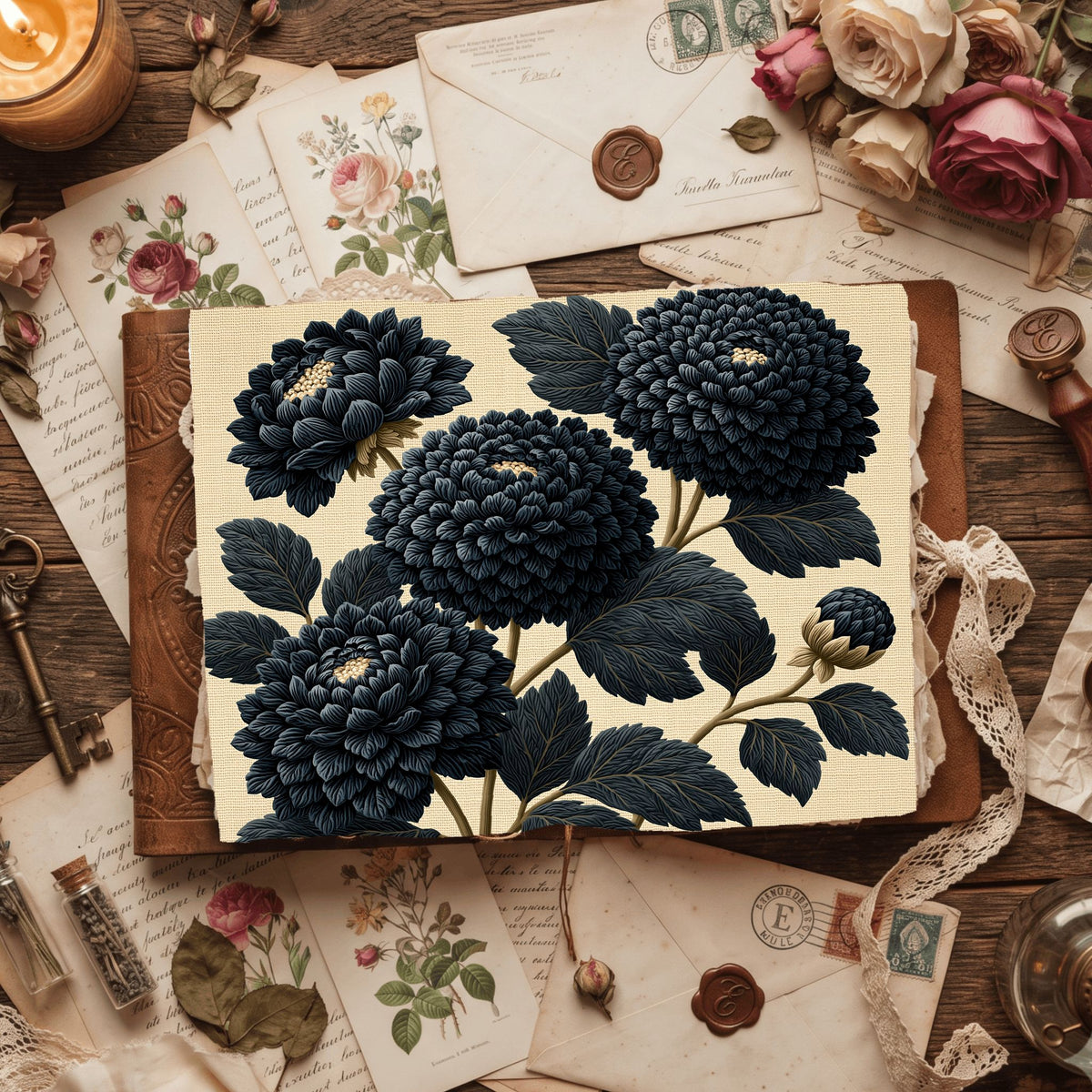 Vintage Black Ink Floral Illustration